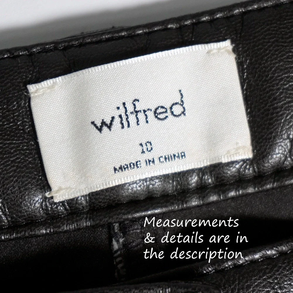 Wilfred Aritzia Melina Black Faux Leather Pants High Rise Straight Leg 10 Medium